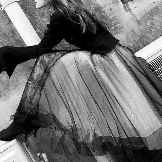 Sheer lace tulle skirt C1437