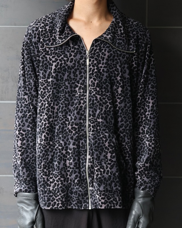 Leopard design velour zip blouson
