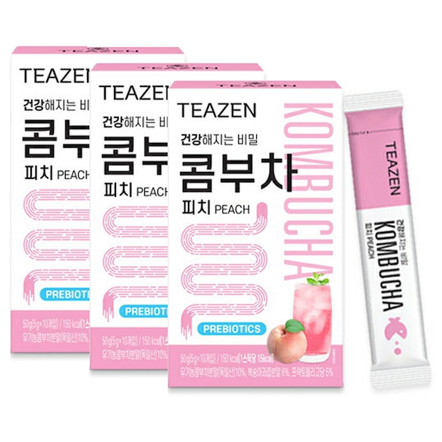 健康茶 TEAZEN コンブチャ ピーチ 3箱（30包）ティーゼン KOMBUCHA 健康ドリンク 粉末スティック BTS ジョングク 桃 インスタ映え プレゼント ギフト 正規品 国内配送