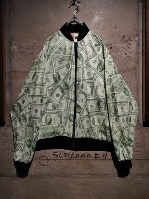 Caka】100 Dollar Bill Pattern Vintage Loose Paper Bomber Jacket  