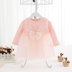 リボンアクセントの長袖チュニックワンピ（ピンク）