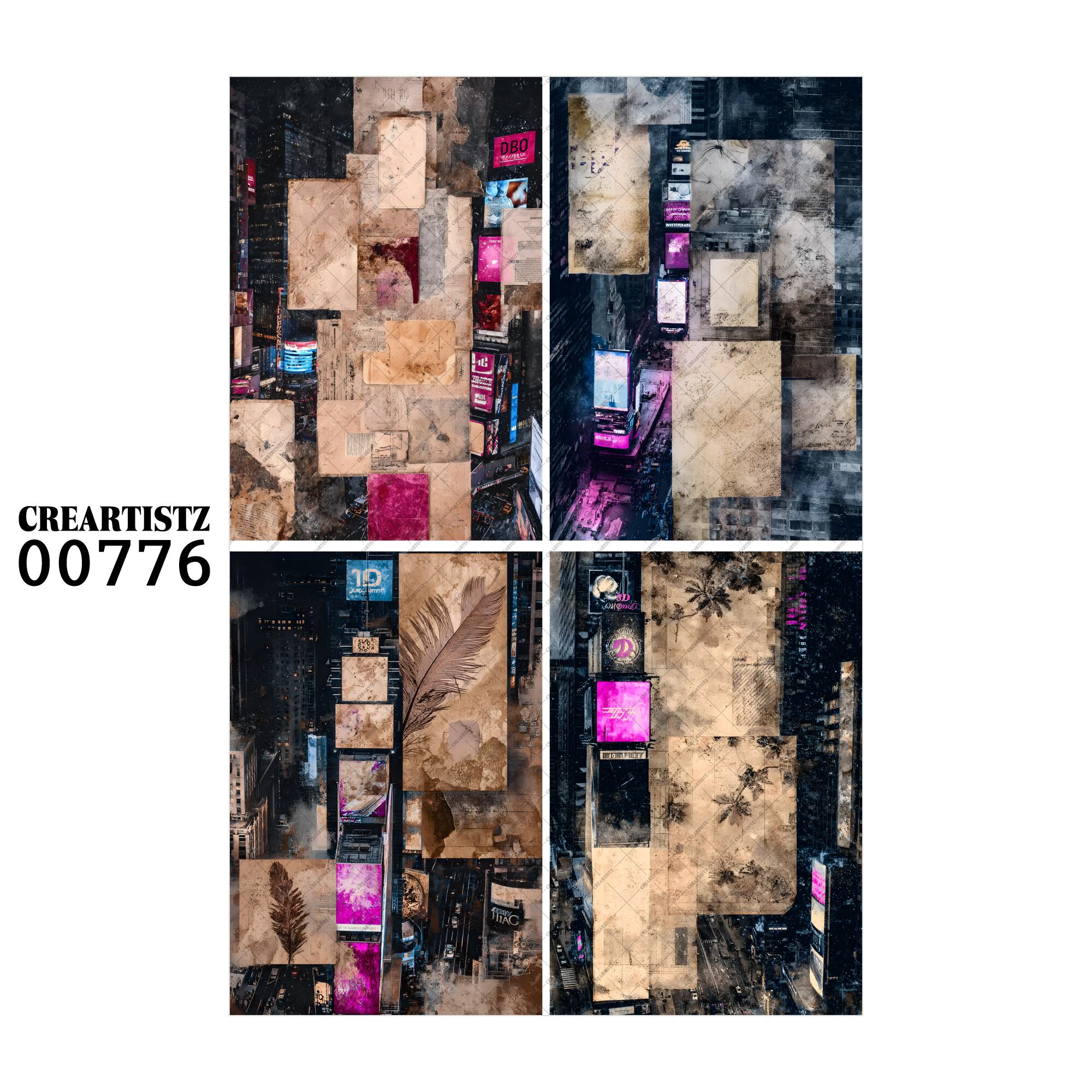 00776 背景 コラージュ素材 オリジナル 12枚セット (4種類×3枚) ペーパー/ステッカー CREARTISTZ