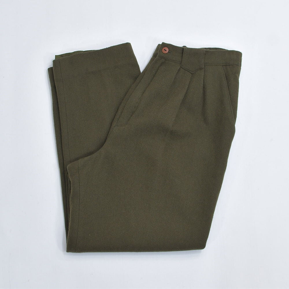 80s~90s FUNDAMENTAL THINGS ファンメンタル シングス ウールブレンド 1タック テーパードパンツ TALONジッパー オリーブ ヴィンテージ USA アメリカ 古着 レディースW82cm