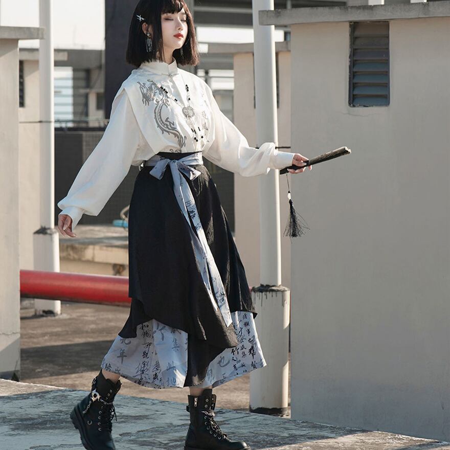 チャイナ風 羽織り 長袖トップス ジャケット 龍刺繍 ドラゴン 闇