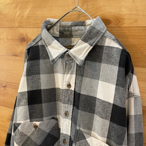 【M.FINE&SONS】ネルシャツ 長袖シャツ フランネル ヘビーネル ブロックチェック柄 白黒灰 XL ビッグシルエットUS古着