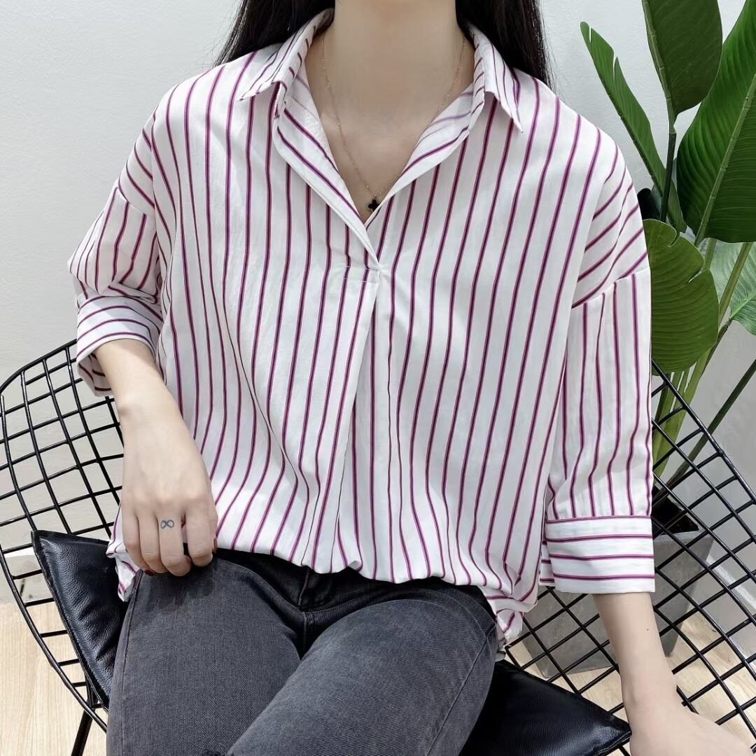 ストライプ　7部袖シャツ 　AJ−3346-3029