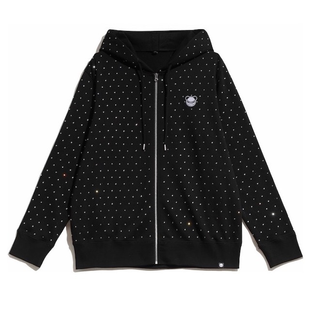 【HIPANDA ハイパンダ】男女兼用 ラインストーン フーディー スウェット UNISEX RHINESTONE HOODIE SWEAT SHIRT / BLACK・BEIGE