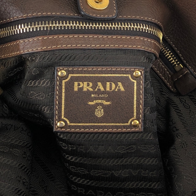 PRADA プラダ ショルダーバッグ ブラウン トライアングルロゴ レザー ホーボーバッグ セミショルダー vintage ヴィンテージ オールド ajvtv2