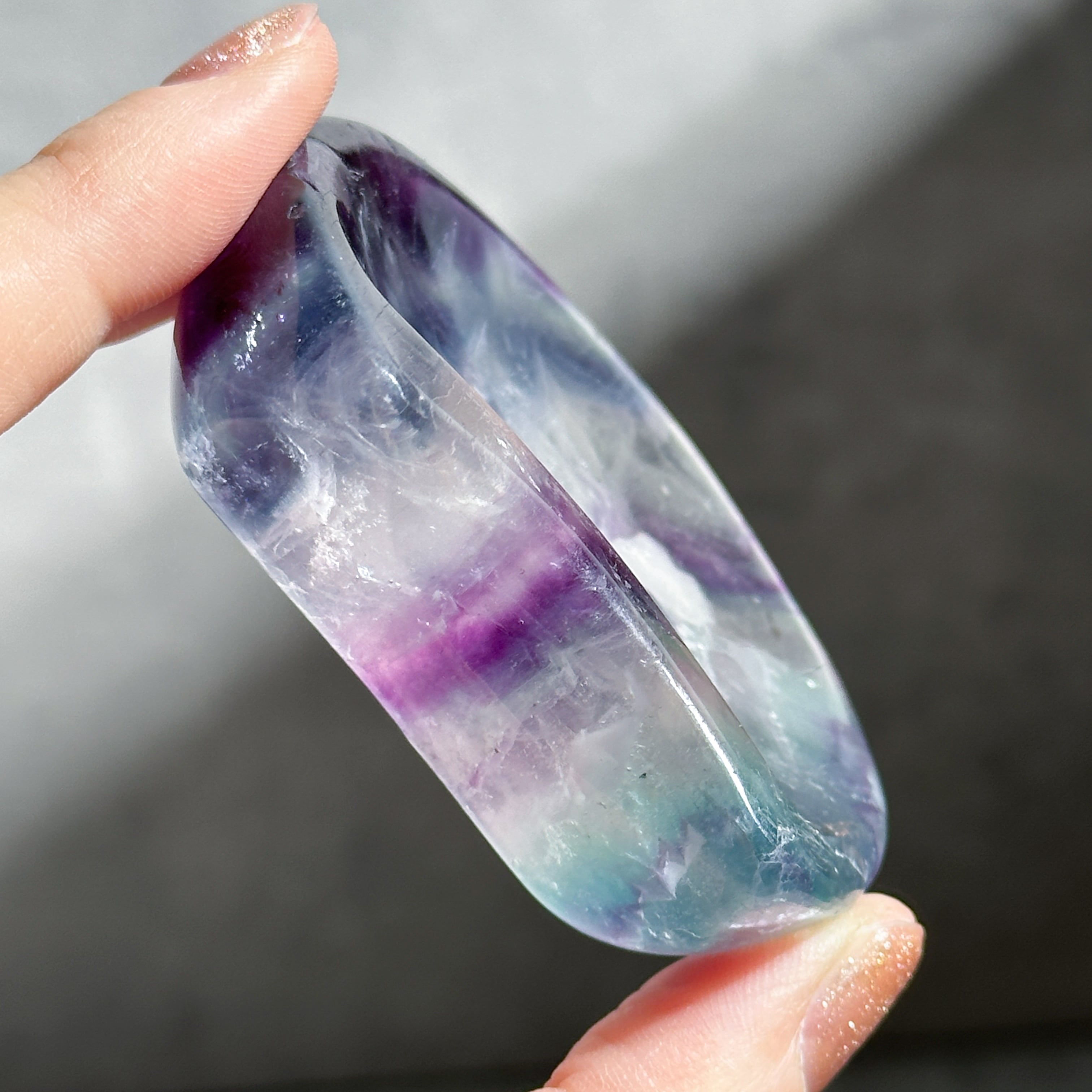 レインボーフローライト月型のうつわ03◇Fluorite◇天然石・鉱物