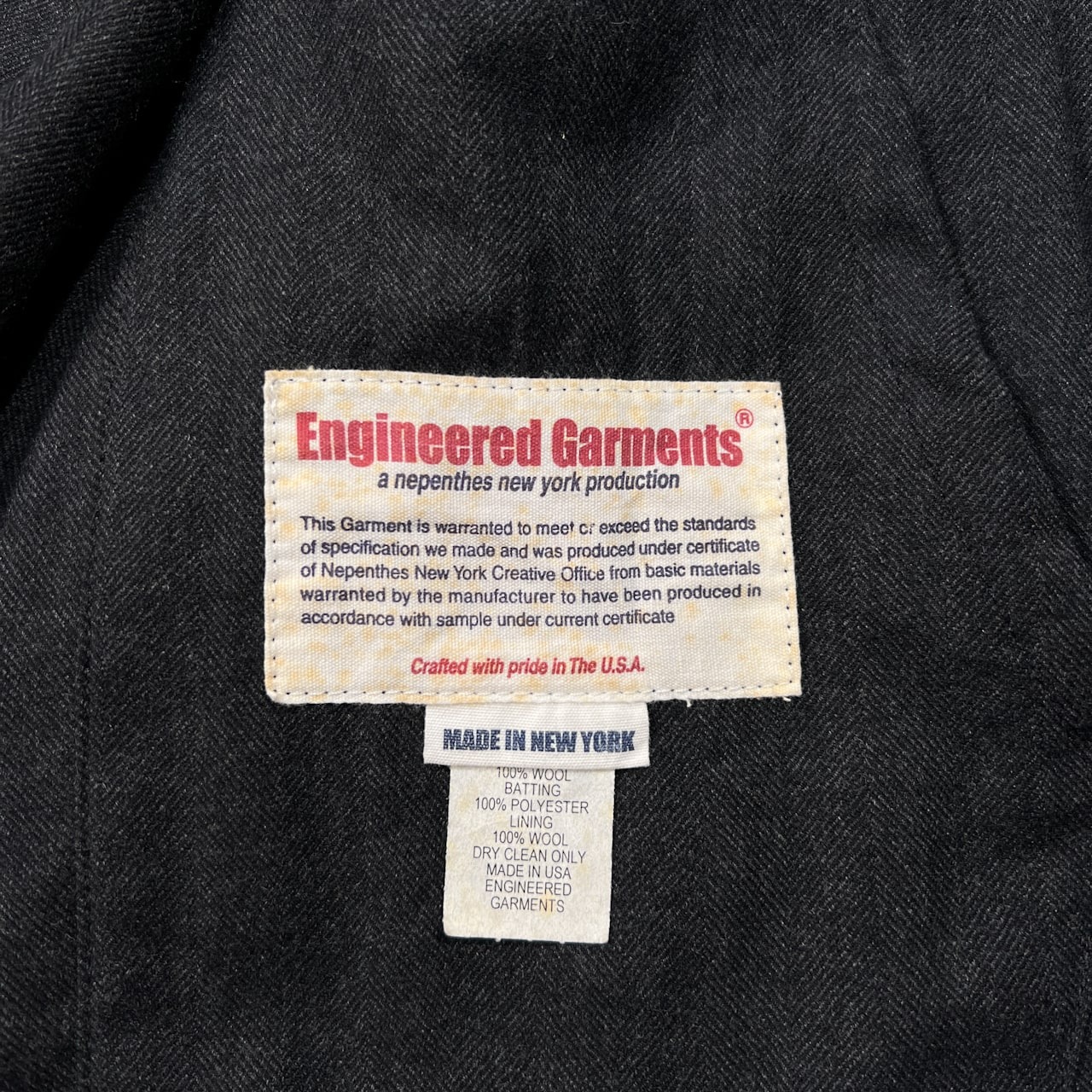 Engineered Garments エンジニアードガーメンツ ダブルジップ フード ウール キルティング ベスト サイズ S /ダークグレー/USA製/アメリカ製