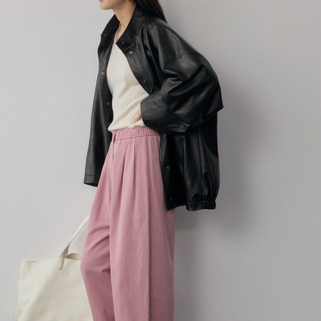 Oversized Leather Jacket T4267