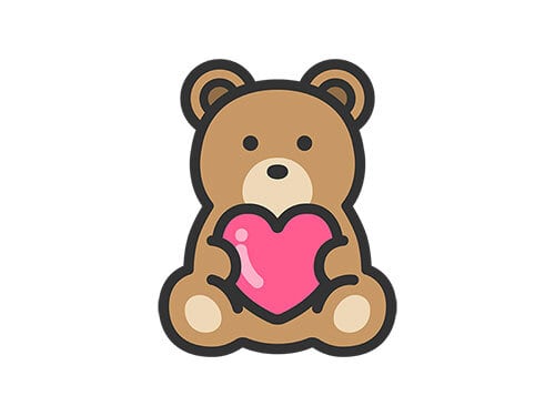 ハートを持った、クマのヌイグルミのアイコン（線画カラー）のイラスト