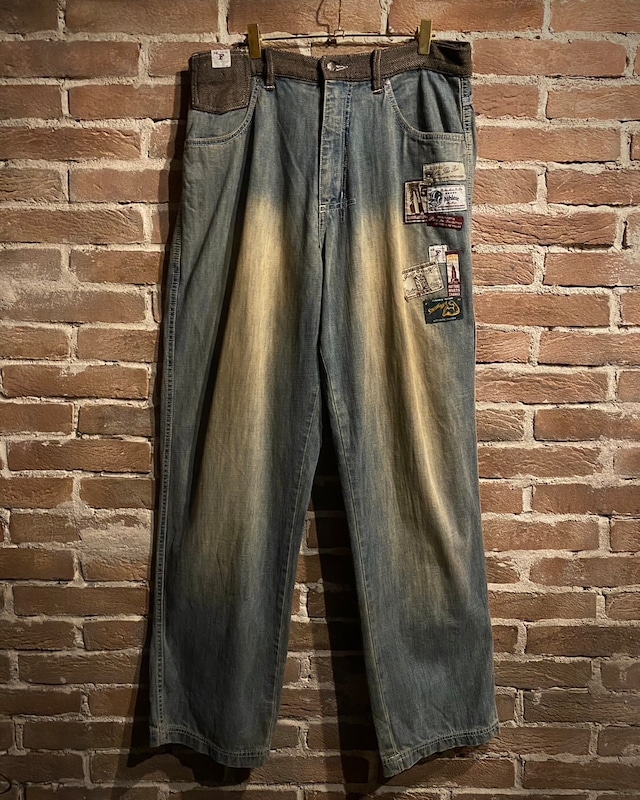 【Caka act3】"FUBU" Patch Design Vintage Aging Baggy Denim Pants