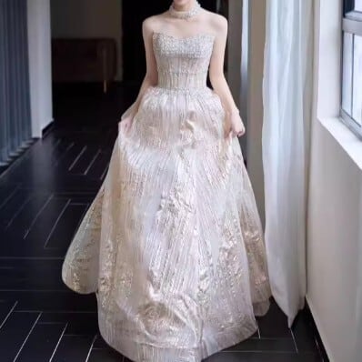 ビジュー装飾ベアトップドレス D1510 | 演奏会・ステージ・パーティー