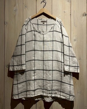 【a.k.a.C.a.k.a vintage】“FLAX” Plaid Pattern Vintage Linen Pullover Shirt