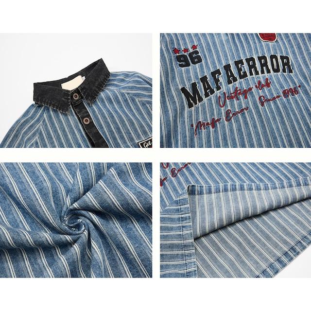 blue striped polo short-sleeved shirt　ブルーストライプポロ半袖シャツ　J1793