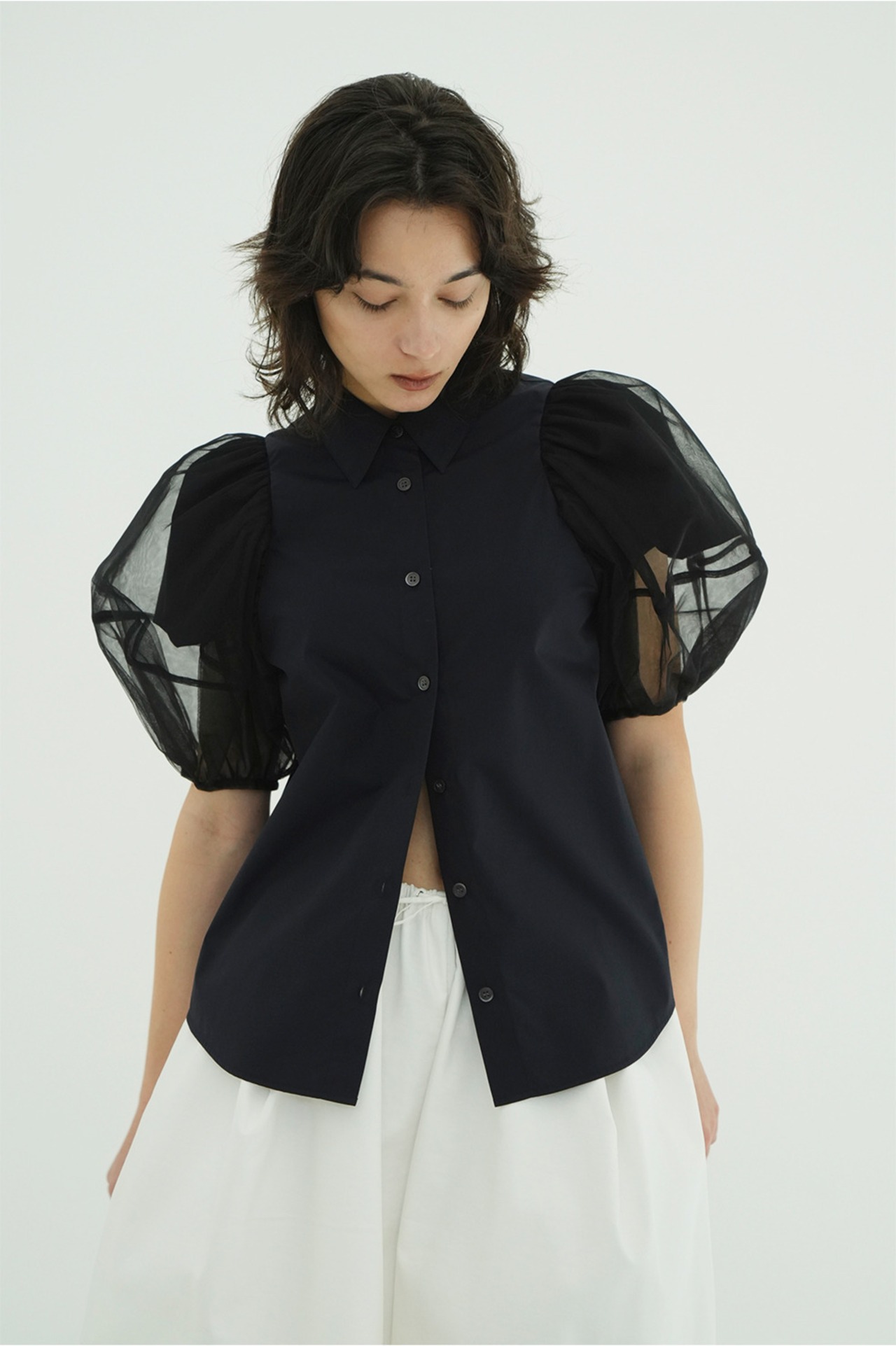 CLANE TULLE LAYERED  SLEEVE SHIRTS 3色展開