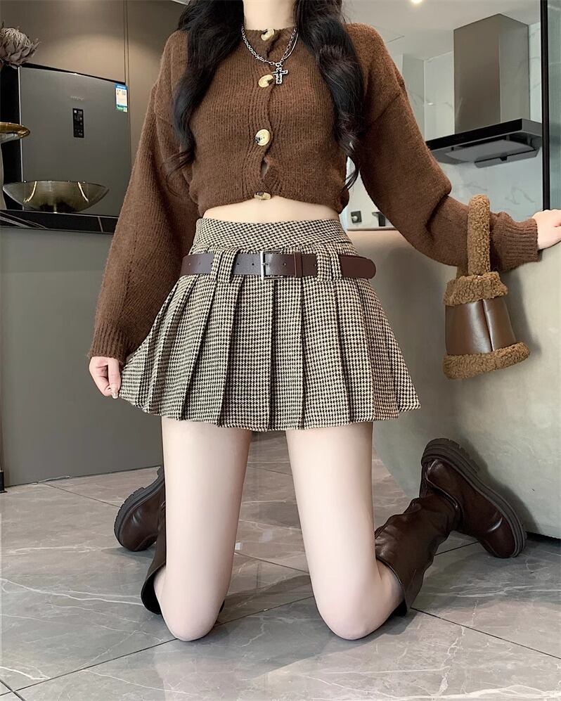 グレンチェック プリーツミニスカートFQ22B037【Fano Studios 