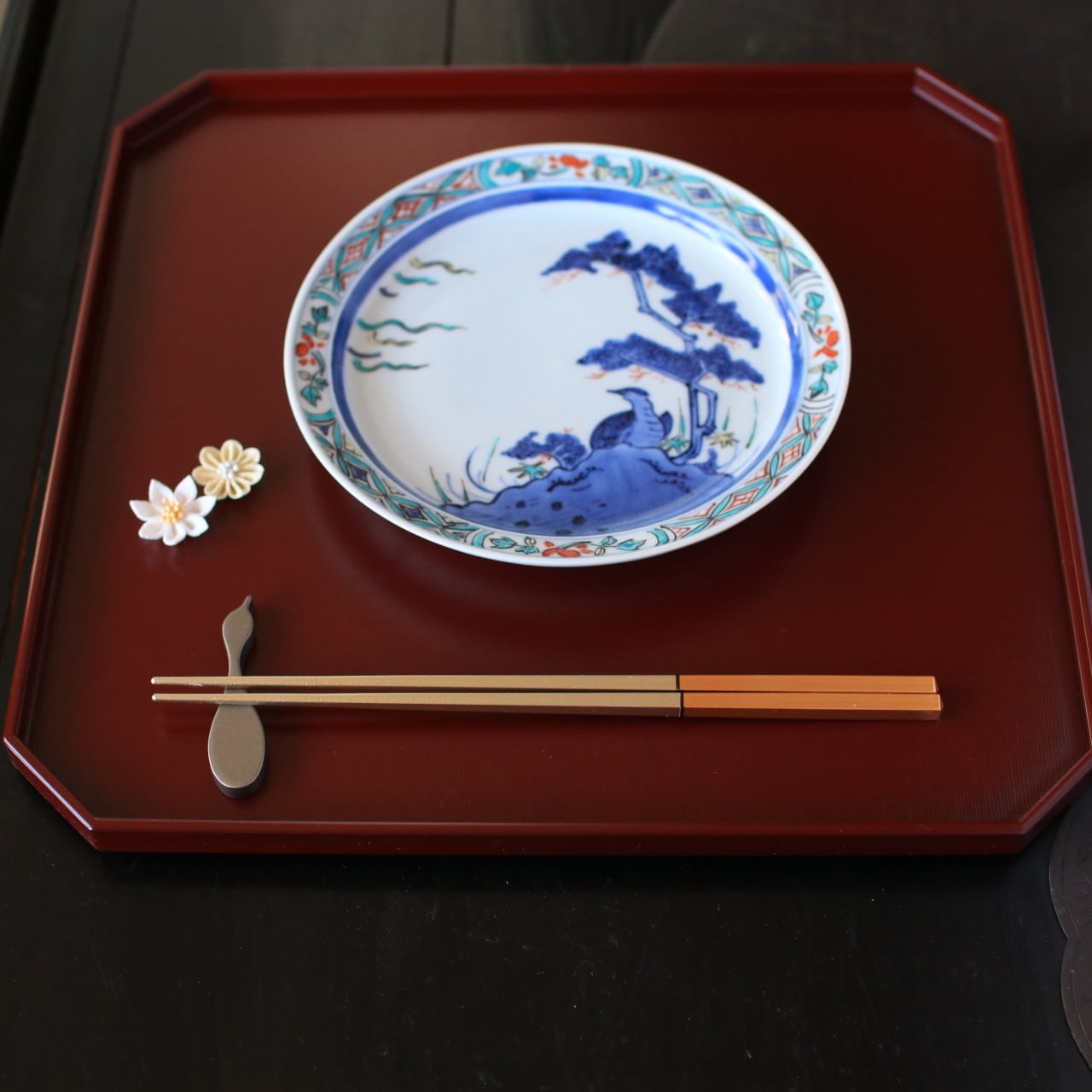 銀朱隅切り布目盆 尺1 | 芦屋貴兆陶家 online shop