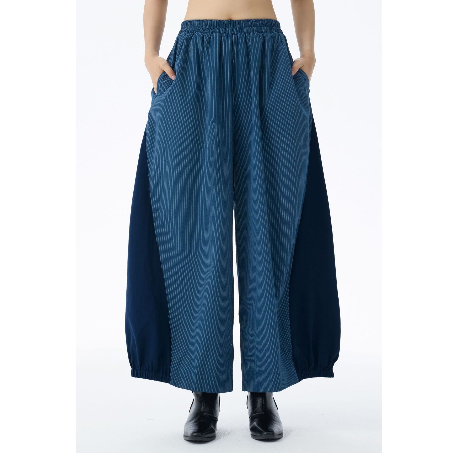 STRIPE STITCH DESIGN WIDE LEG PANTS 2colors M-15144