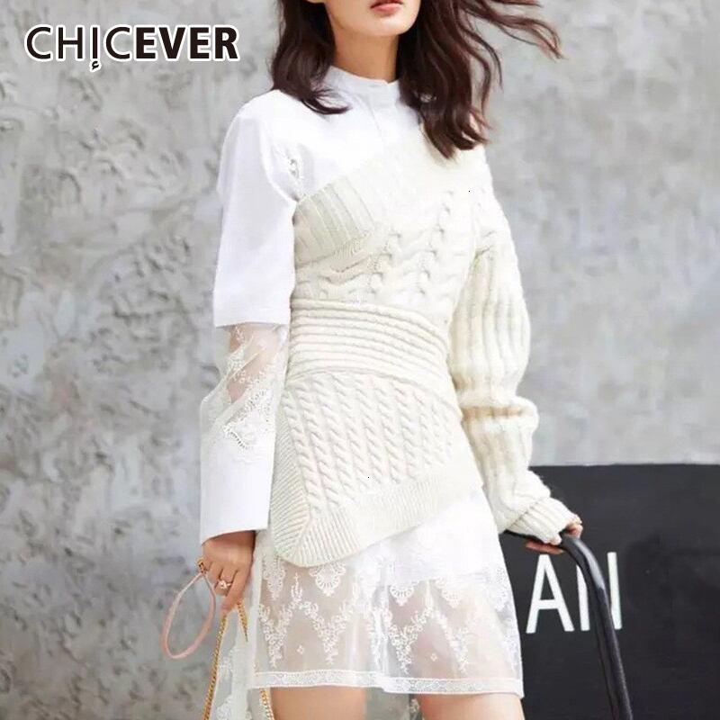 CHICEVERベージュのセーター女性不規則な襟長袖ワンオフシューダー編みプルオーバーストリートウェアセーター2020 ロング 6base589036477215