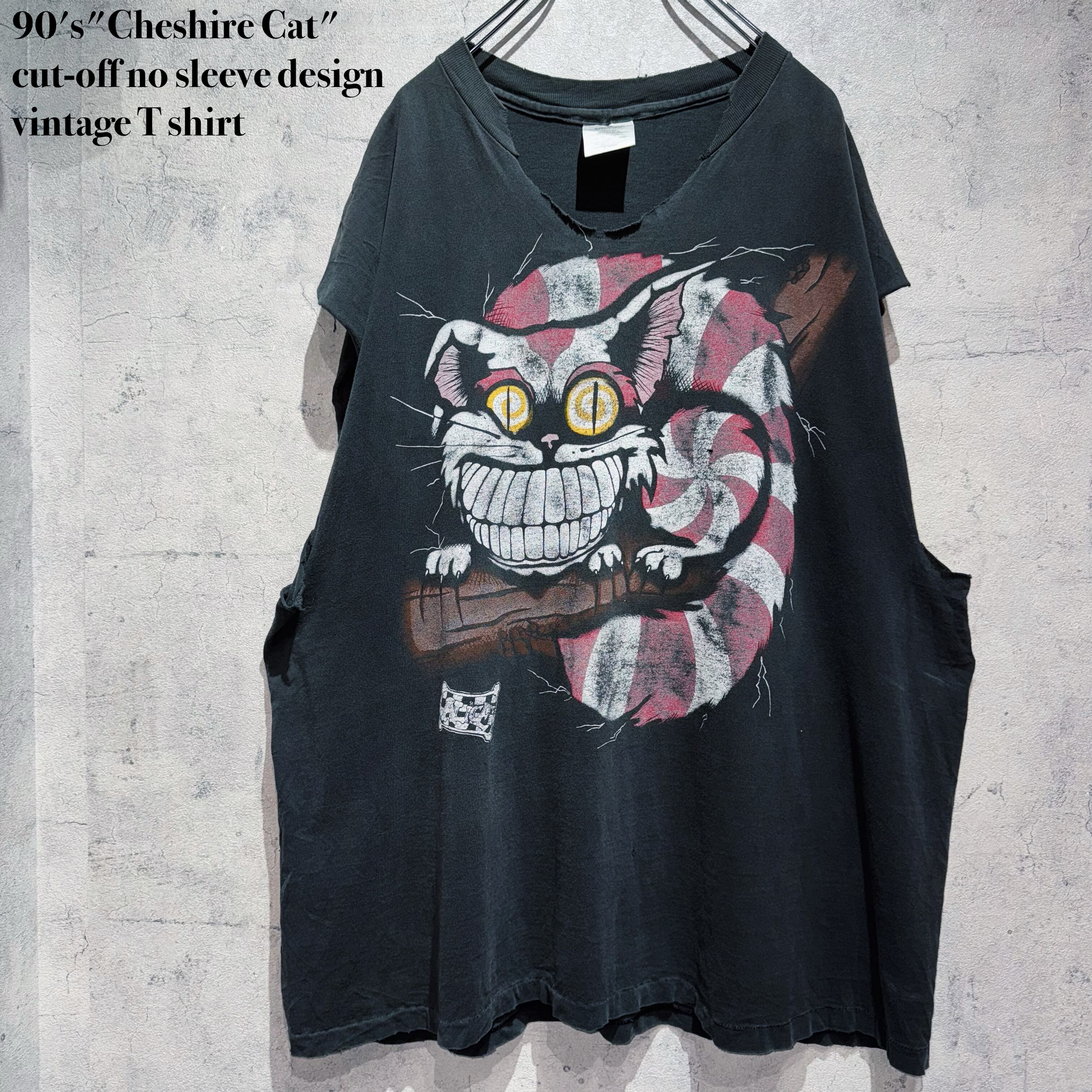 90's"Cheshire Cat"cut-off no sleeve design vintage T shirt
