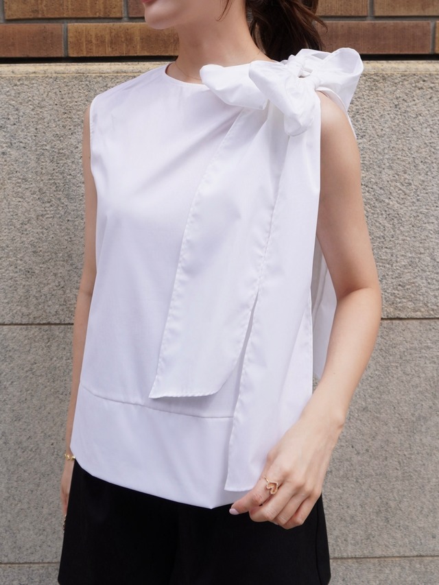 【予約】nosleeve blouse "ribbon" / white 5/2 21:00 ～ 再販 (6月上旬発送予定)