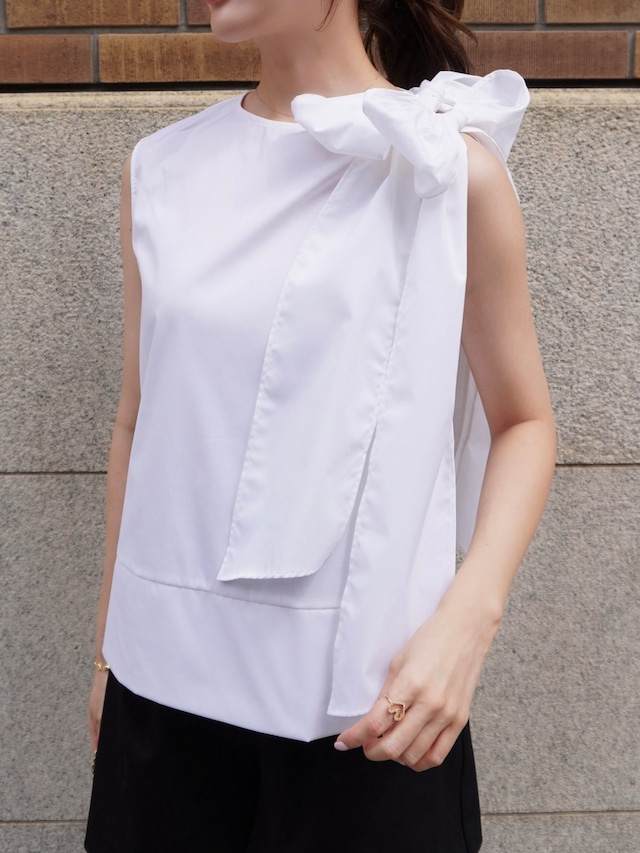 nosleeve blouse "ribbon" / white (即納)