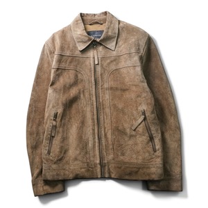 Vintage suede leather zip up jacket “BROWN”