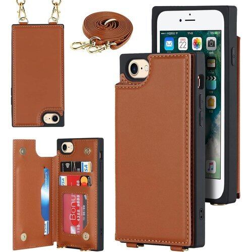 Pelanty 携帯カバー For iPhone SE 第2世代 2020/ SE 第3世代 2022 ケース手帳型 iPhone 7/ iPhone 8 背面ケース アイフォンSE2/SE3/7/8 ケース縄掛け 肩掛け斜めがけショルダー ストラップ付き PUレザー+TPU 財布型IC カード収納 薄型軽量 スタンド機能 ボタン磁気 多機能 耐衝撃ブラウン 1673