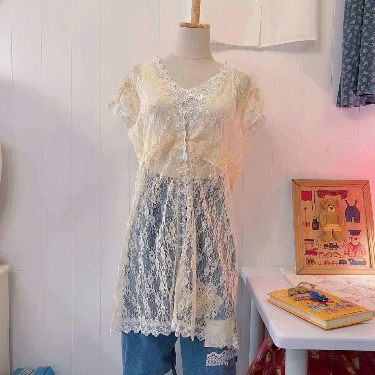 yellow lace frill blouse