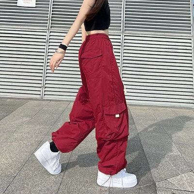 ★全2色★配色 デザイン ワイドレッグパンツ ロング アメリカ レディース ミリタリーパンツ ワイドパンツ ハイ