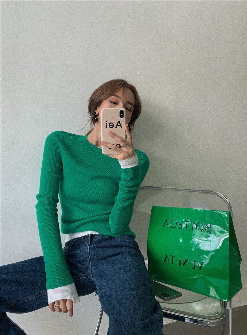 ボトミングシャツ2020秋冬新カーキタイトフィットセータートップとニットセーター女性の自己栽培のeignスタイルのプルオーバー ブラックストロベリース6820340322