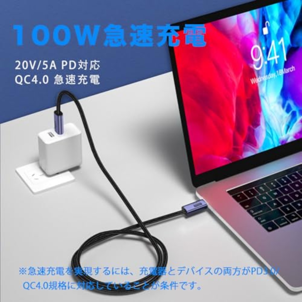 USB4 ケーブル 0.5M USB Type-C ケーブル Thunderbolt 3対応 20Gbps高速転送 PD対応 100W急速充電 8K / 60Hz映像出力 ナイロン編みMacBook、iPad、Surface、Xperia、Galaxy、Pixel等タイプc機種対応