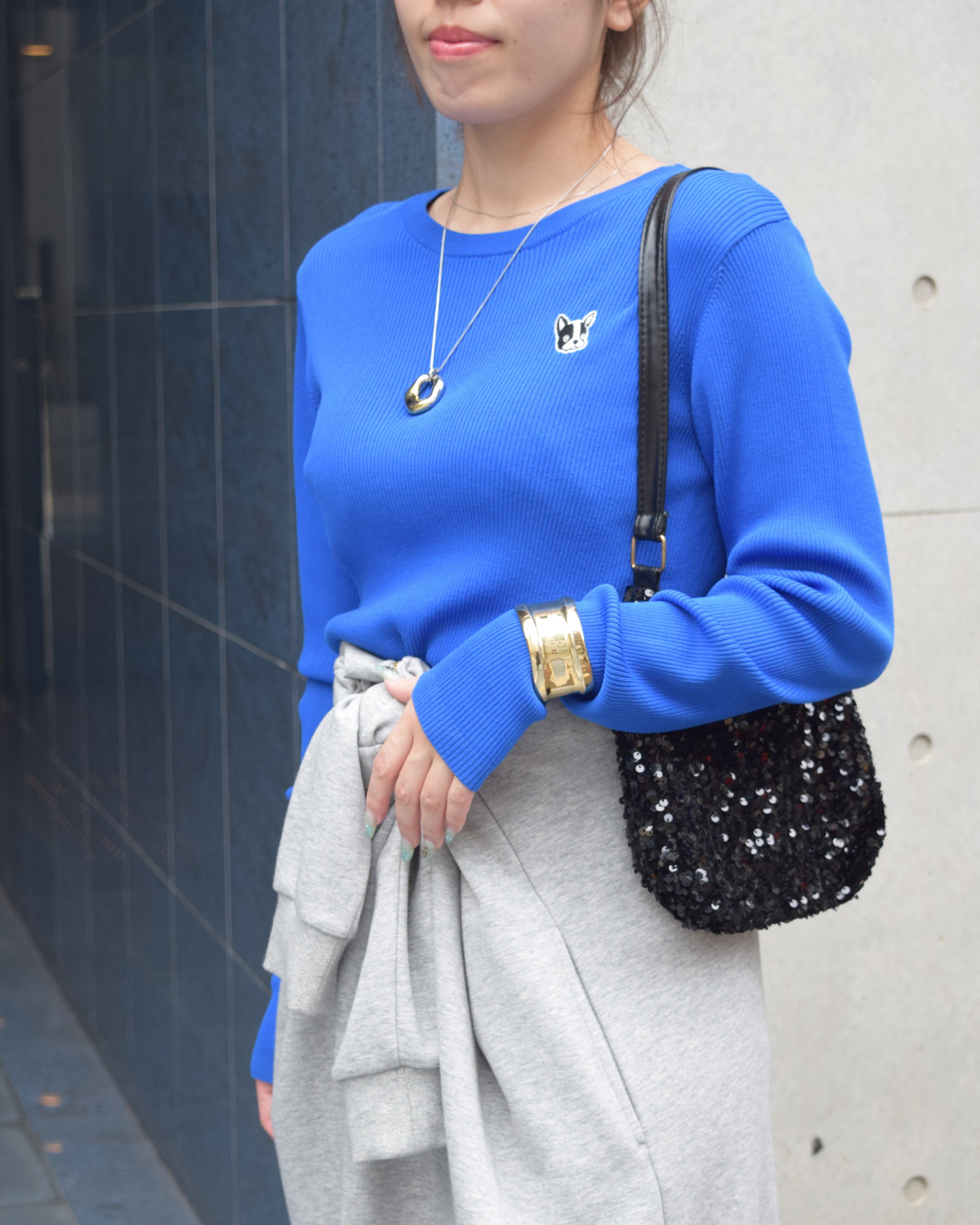 R751232 フレンチブルドックワッペン風刺繍ニット | ROSIEE