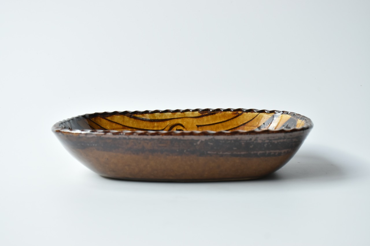 小代焼ふもと窯 / 井上尚之 : 長方鉢 スリップウェア ①