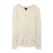 TOMMY HILFIGER トミーヒルフィガー ケーブル編み Vネック ニット セーター M/ホワイト メンズ