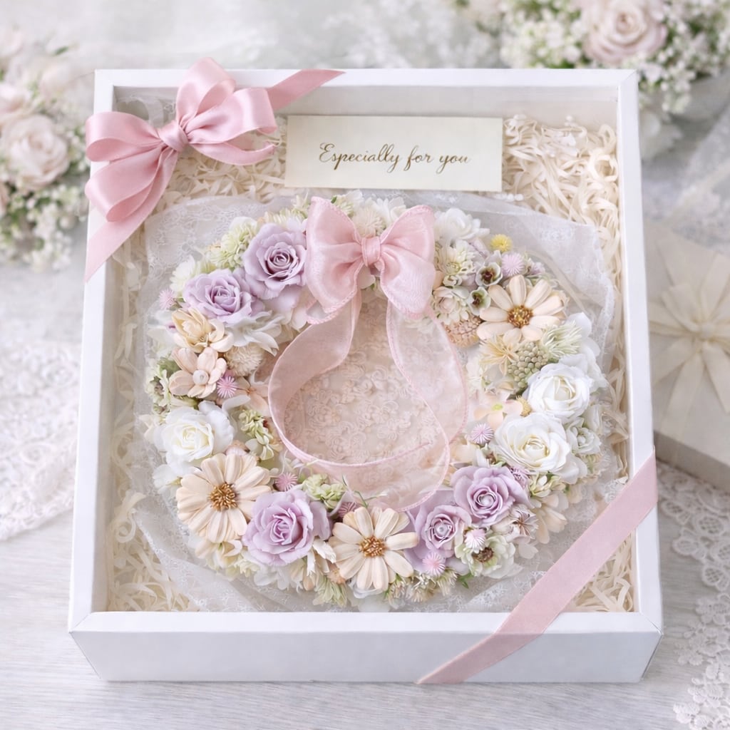 紫陽花とバラの花リース【WR-009】径23㎝│やさしい春色｜インテリア｜ギフトフラワー｜母の日のギフト