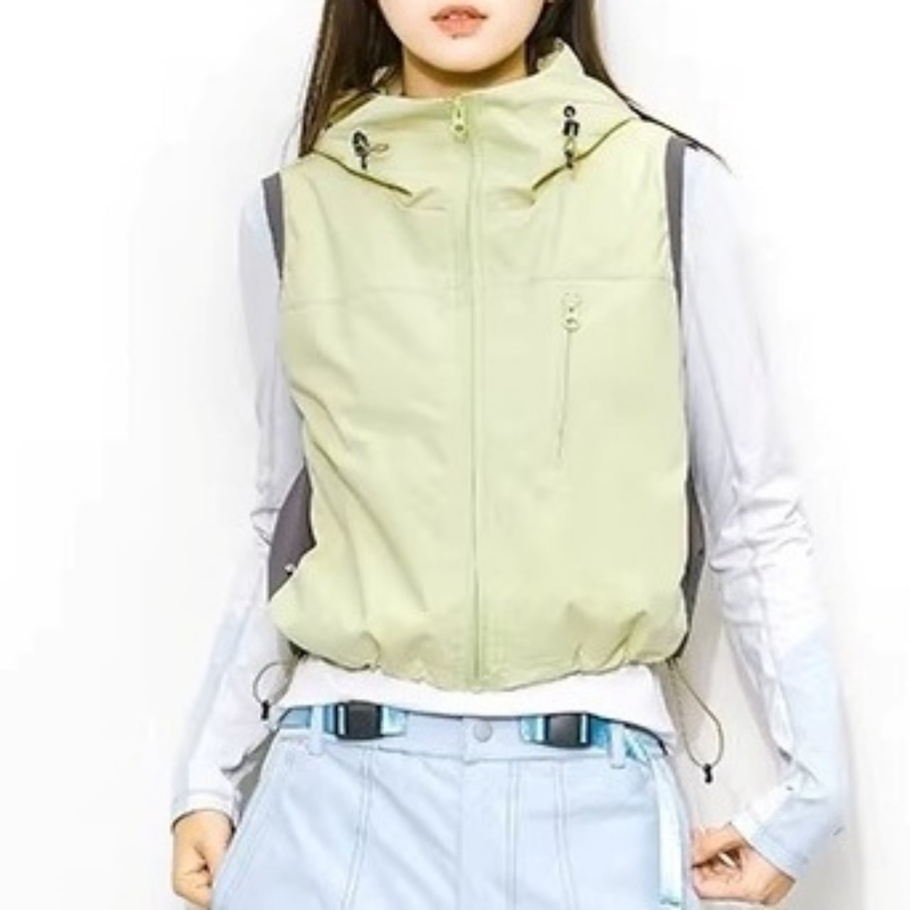 バイカラーフーデッドクロップドベスト C01169