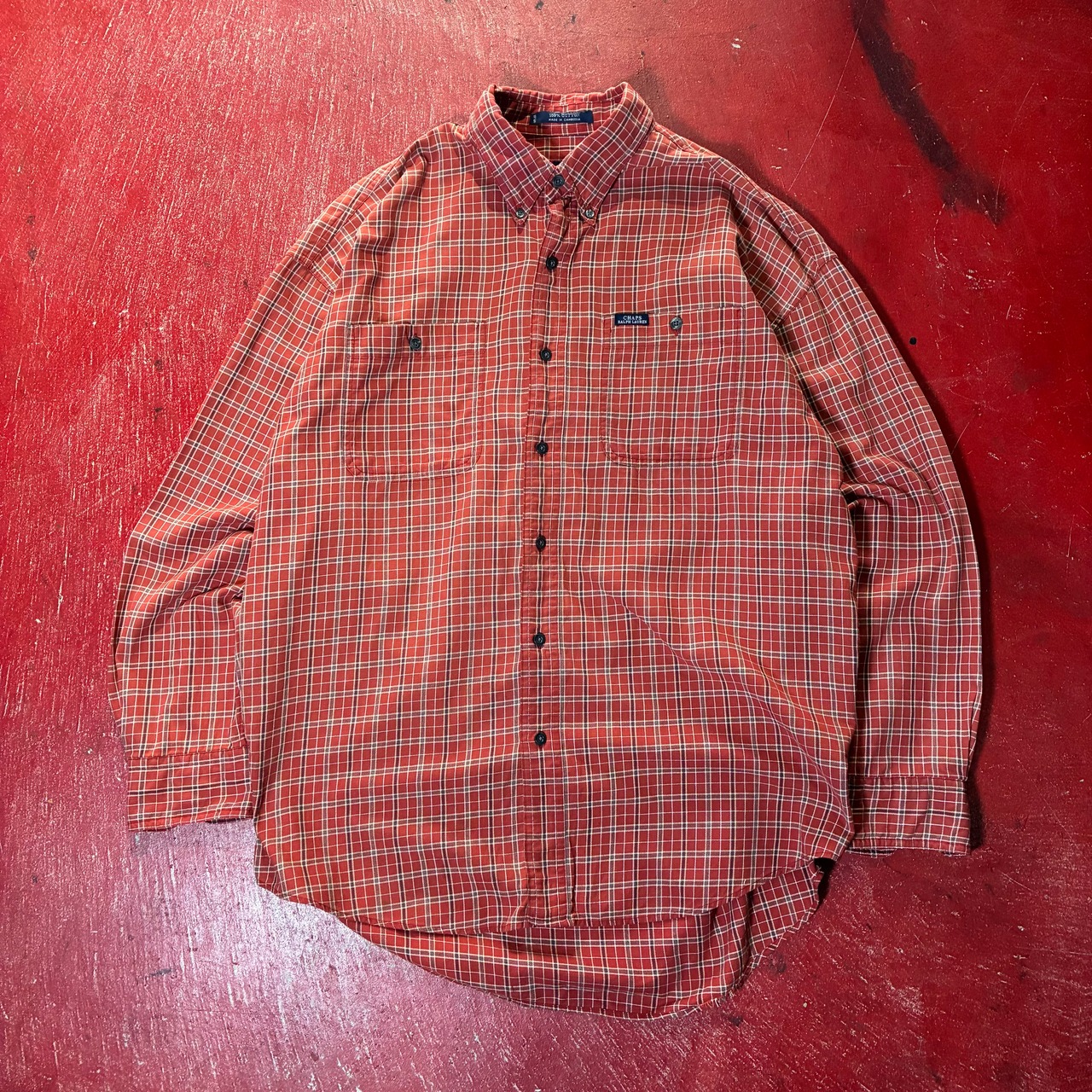 90s CHAPS RALPH LAUREN BDシャツ　オレンジチェック