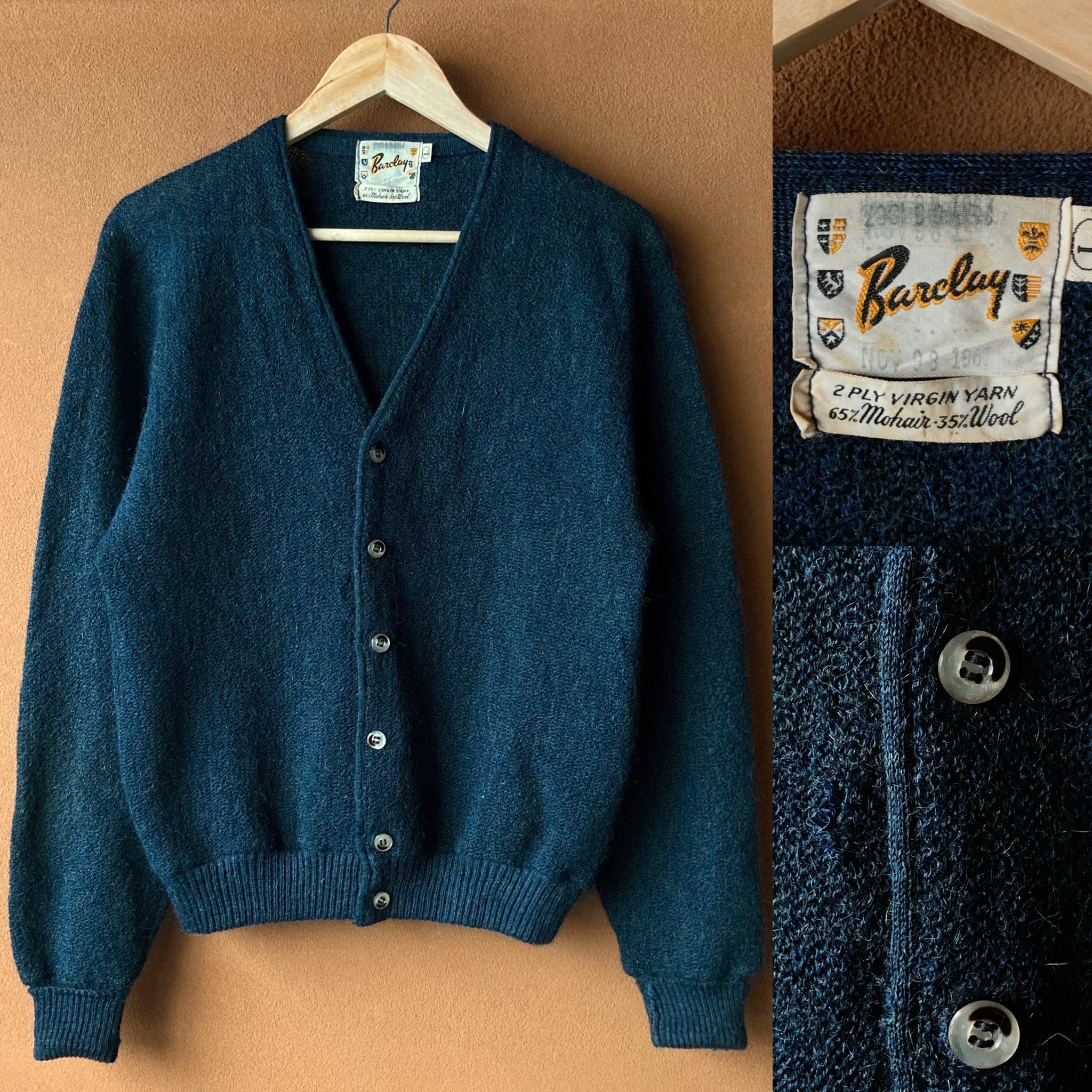 1960's Barclay MOHAIR65% 混紡カーディガン モヘア SIZE L【1004A08M】