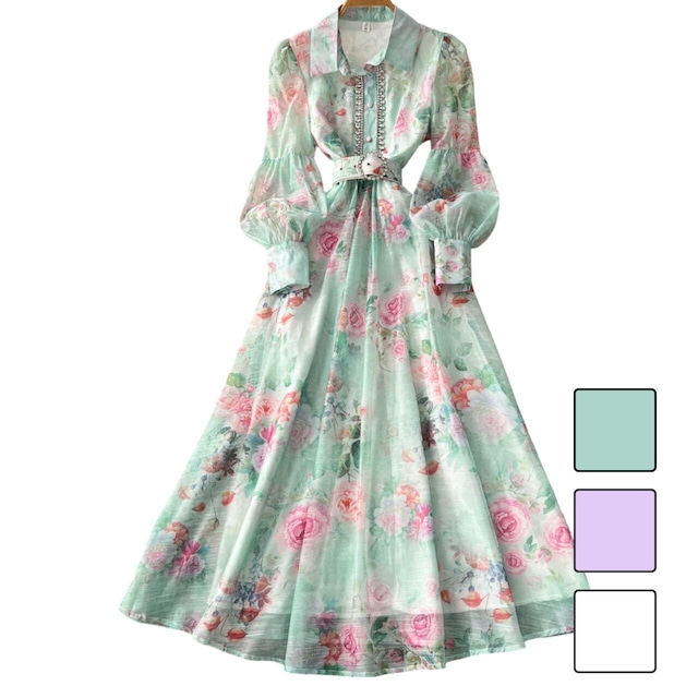 フラワーシャツフレアワンピース 3color L2222