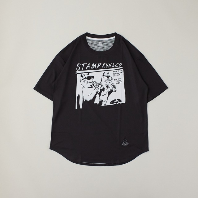 STAMP RUN&CO（スタンプランアンドコー）STAMP WIDE TEE (TWO CATS -BLACK- 2024) メンズ・ウィメンズランニングワイドTシャツ