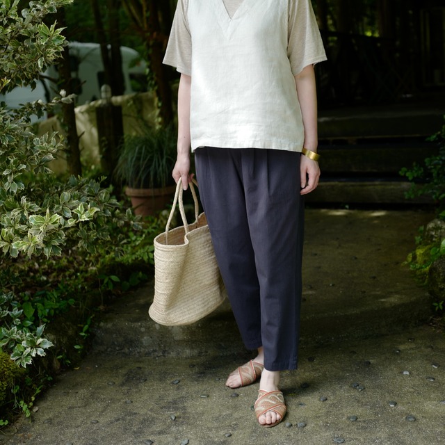 maison de soil ｜ 40s FRENCH LINEN DYED CANVAS 2TUCK TAPERED EASY PANTS (2colors )