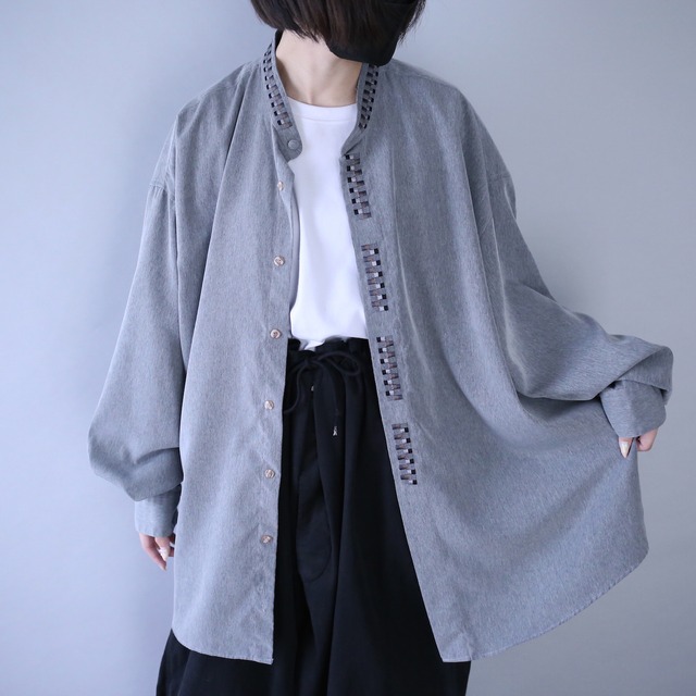 "刺繍" collar and fry-front design minimal mode loose shirt