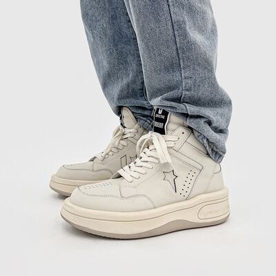 メンズ ハイカットスニーカー レザー厚底カジュアルシューズ シンプルで合わせやすいデイリーシューズ 3カラー 22.5cm/23.0cm/23.5cm/24.0cm/24.5cm/25.0cm/25.5cm/26.0cm/26.5cm/27.0cm