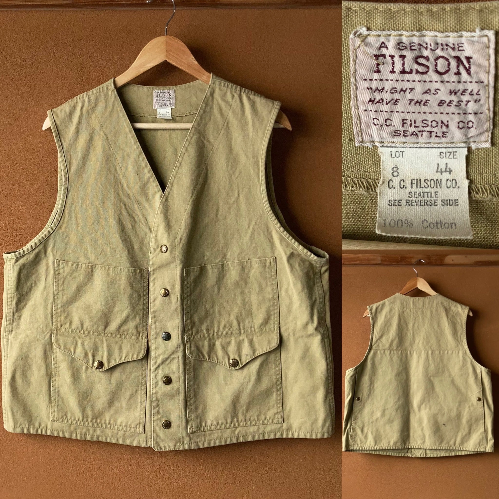 70's FILSON ダックハンティングベスト ベージュ SIZE 44【0304A27】