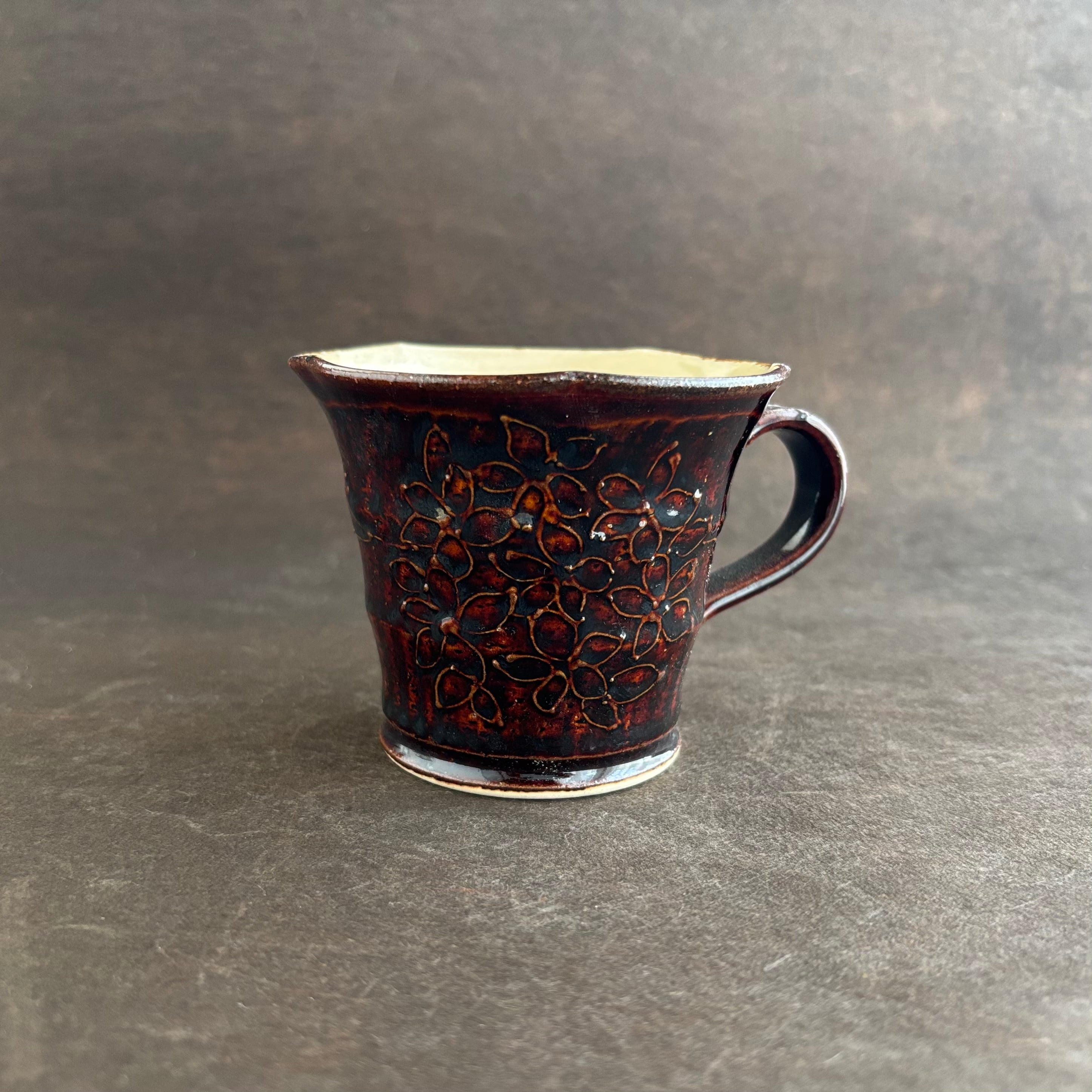 土和のルリエフ　飴釉　お花形ミニマグカップ