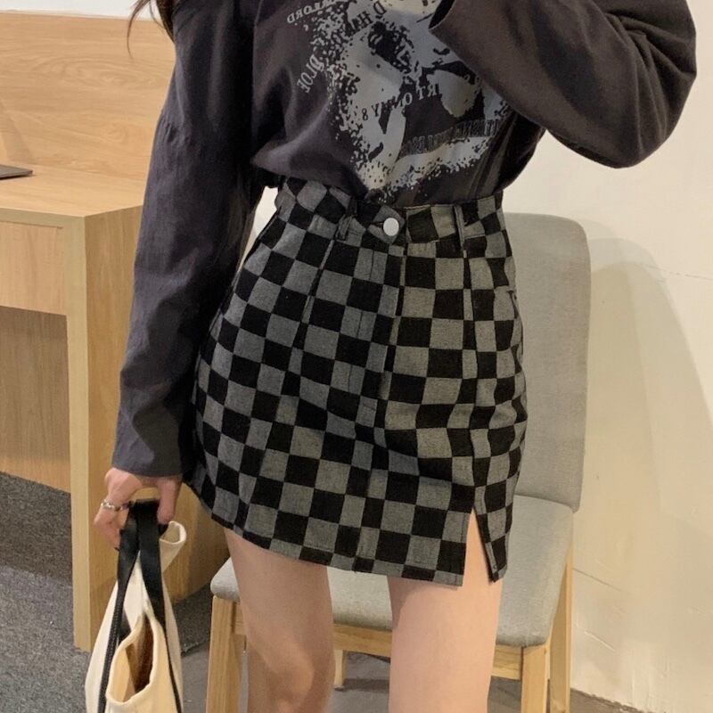 ヘルシーな 可愛いさ ミニ 台形 スカート ブロックチェック 脚長 美脚見え 女っぽ デートコーデ 大人女子 Lamitte Deco トレンド 韓国ファッション ショップ Base店