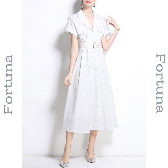 ベルト付きAラインシャツワンピース　F00527